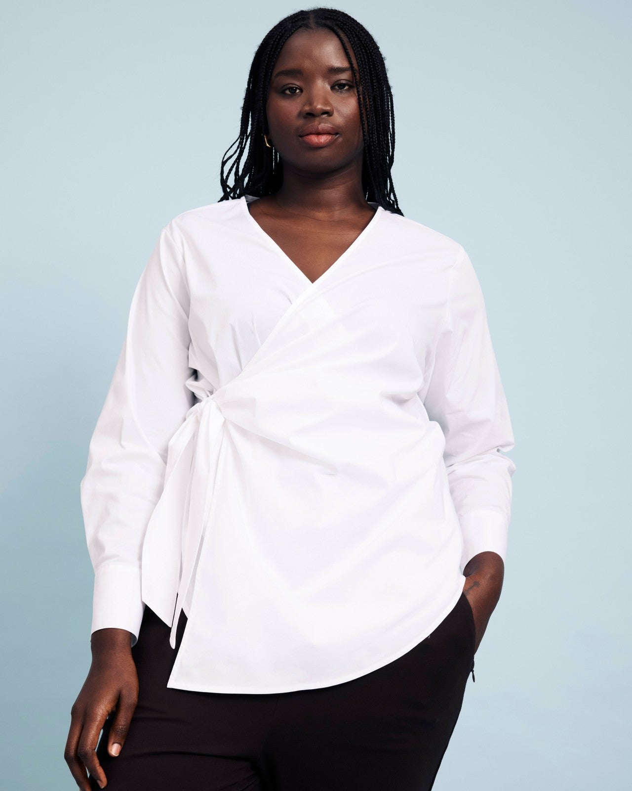 Universal Standard Beacon Stretch Poplin Wrap Shirt - White