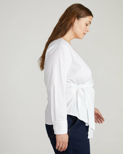 Universal Standard Beacon Stretch Poplin Wrap Shirt - White