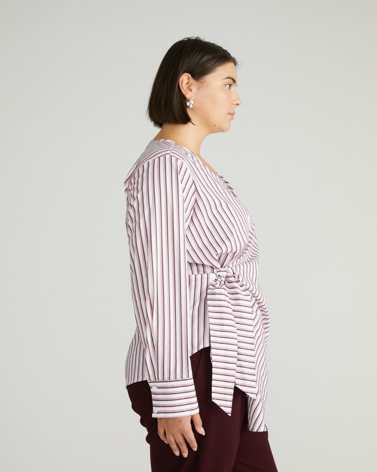 Universal Standard Beacon Stretch Poplin Wrap Shirt - Lilac Multi Stripe