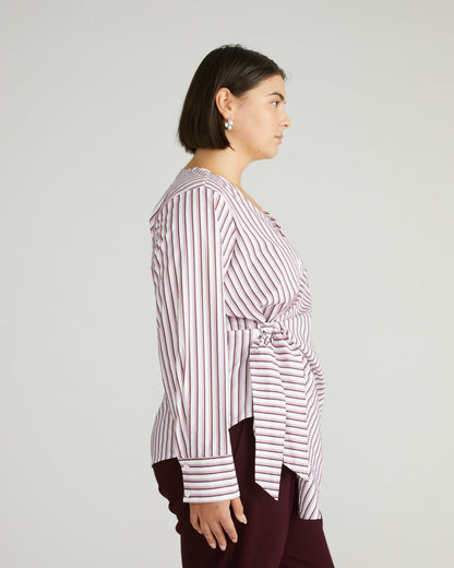 Universal Standard Beacon Stretch Poplin Wrap Shirt - Lilac Multi Stripe