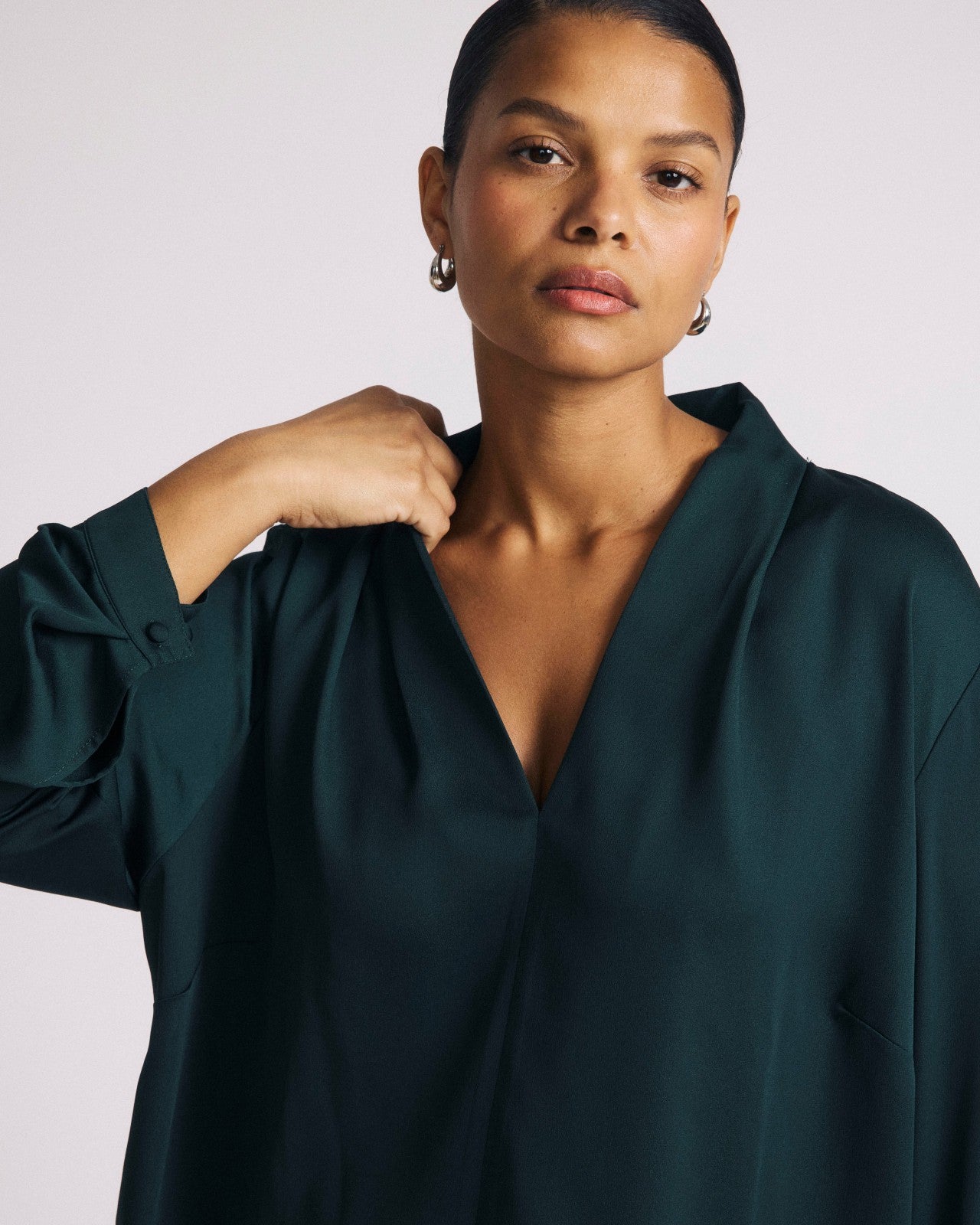 Universal Standard Cambria Soft Satin Blouse - Forest Green