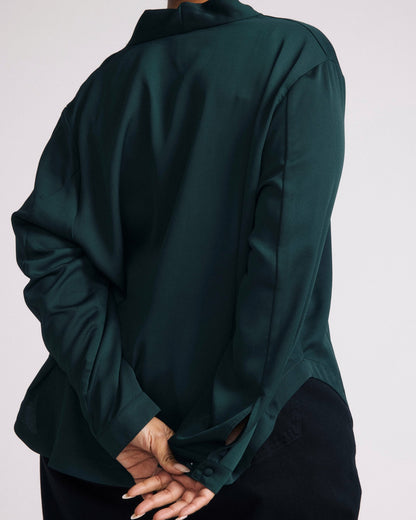 Universal Standard Cambria Soft Satin Blouse - Forest Green