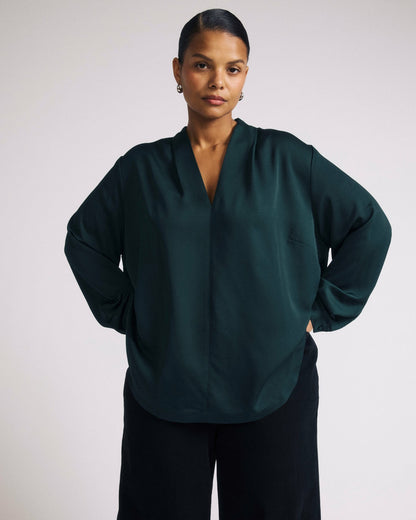 Universal Standard Cambria Soft Satin Blouse - Forest Green