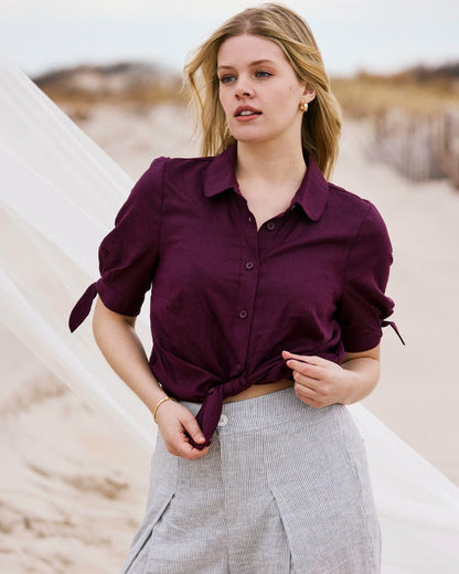 Universal Standard Luisa Short Sleeve Linen Blend Shirt - Acai