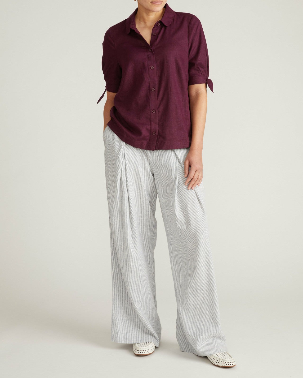 Universal Standard Luisa Short Sleeve Linen Blend Shirt - Acai