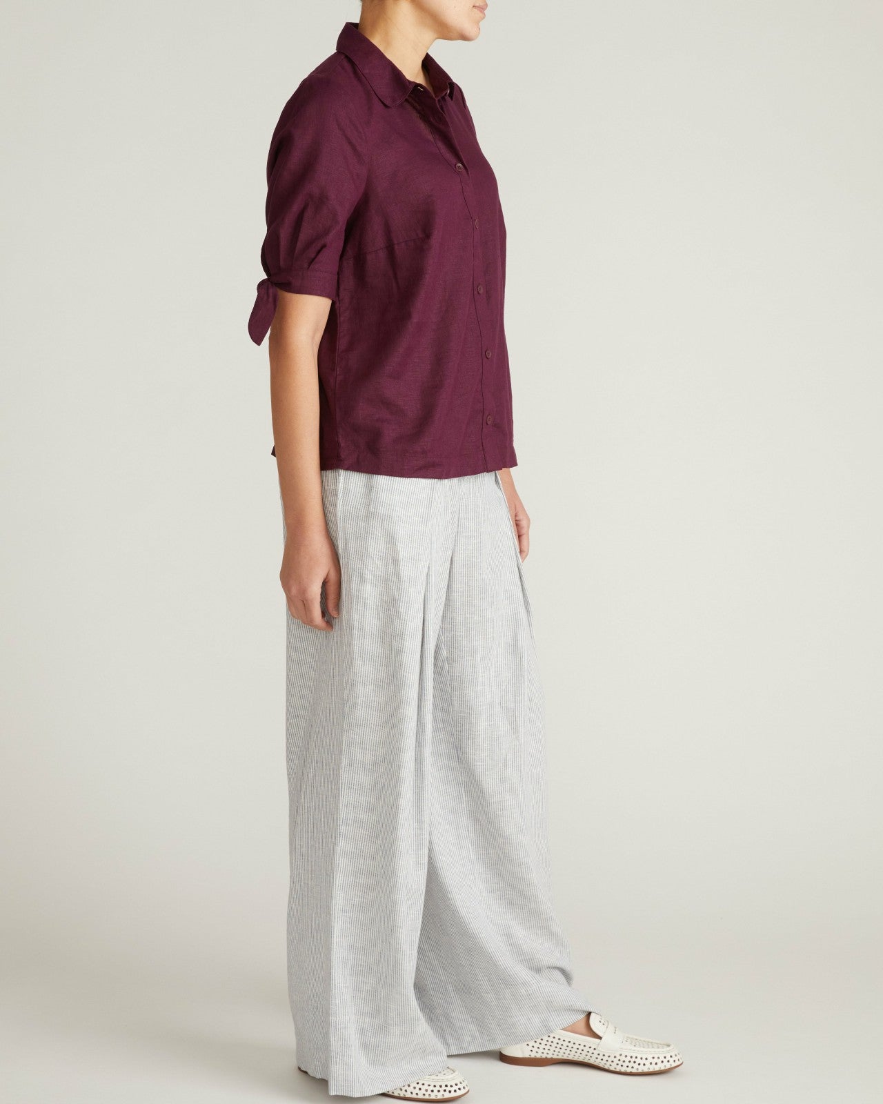 Universal Standard Luisa Short Sleeve Linen Blend Shirt - Acai