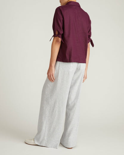 Universal Standard Luisa Short Sleeve Linen Blend Shirt - Acai