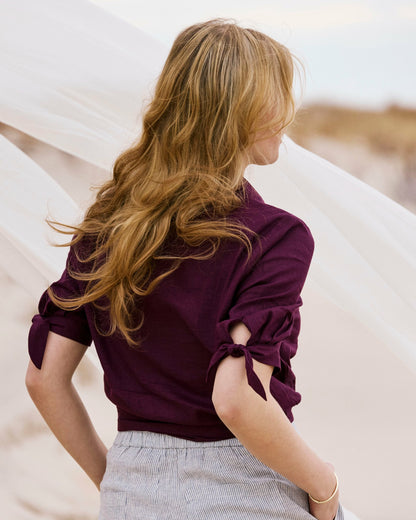 Universal Standard Luisa Short Sleeve Linen Blend Shirt - Acai