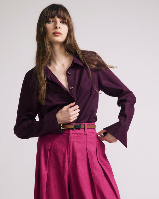 Universal Standard Elbe Stretch Linen Blend Shirt - Acai