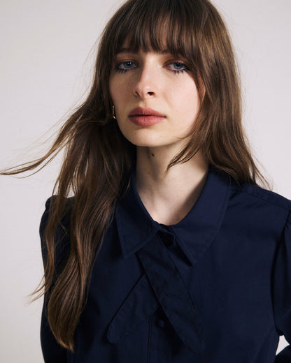 Universal Standard Janet Tie-Neck Cotton Poplin Shirt - Navy