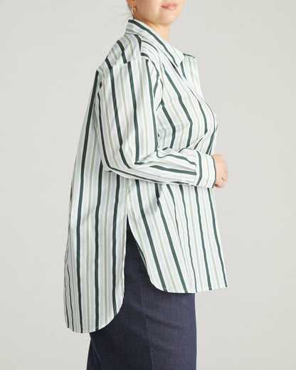 Universal Standard The Artist Poplin Shirt - Forest Green Multi Stripe