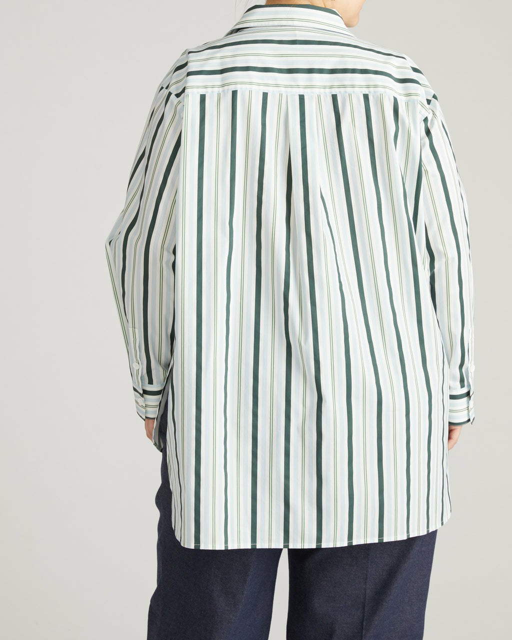 Universal Standard The Artist Poplin Shirt - Forest Green Multi Stripe