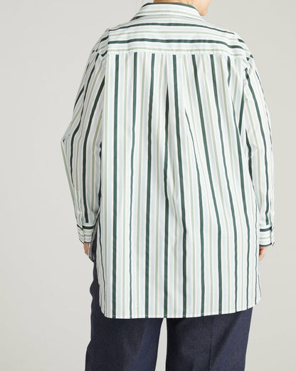Universal Standard The Artist Poplin Shirt - Forest Green Multi Stripe