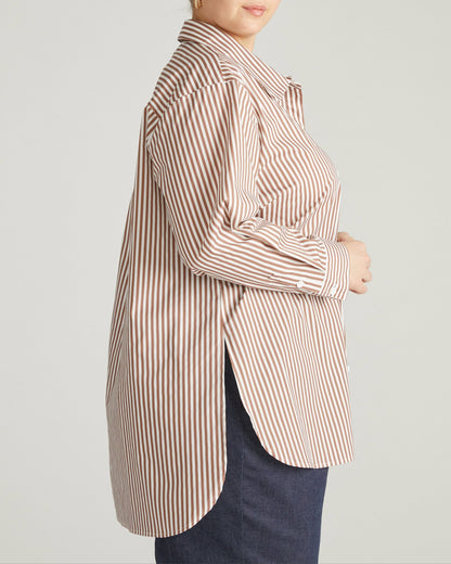 Universal Standard The Artist Poplin Shirt - Allspice/White Stripe