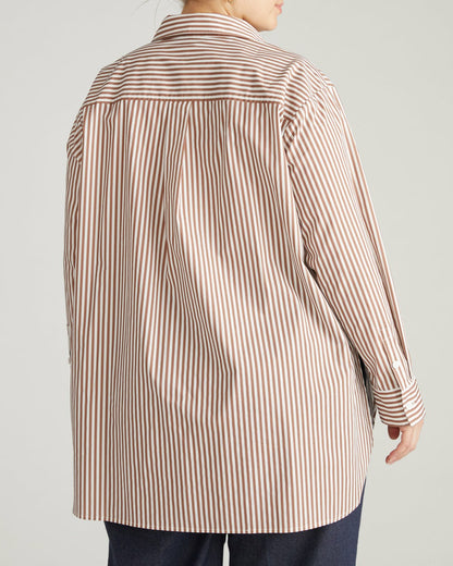 Universal Standard The Artist Poplin Shirt - Allspice/White Stripe