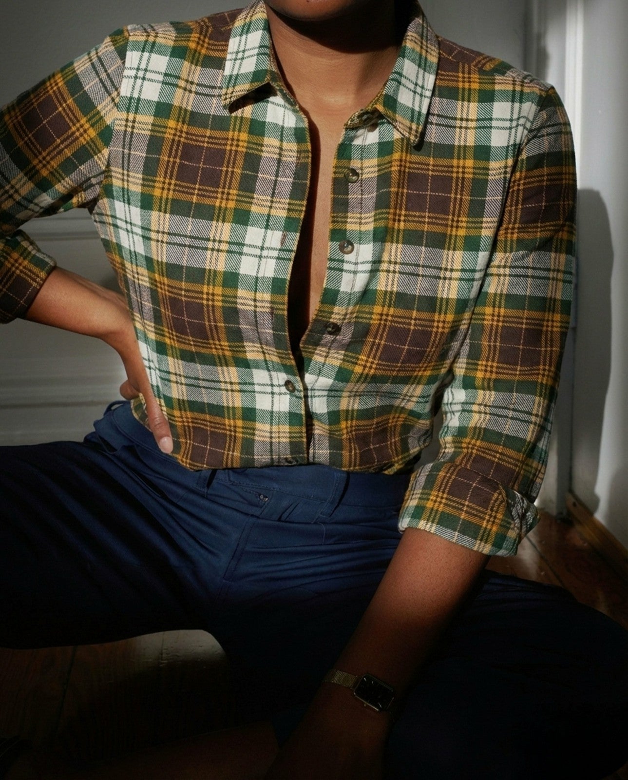 Universal Standard The Artist Poplin Shirt - Brown Plaid