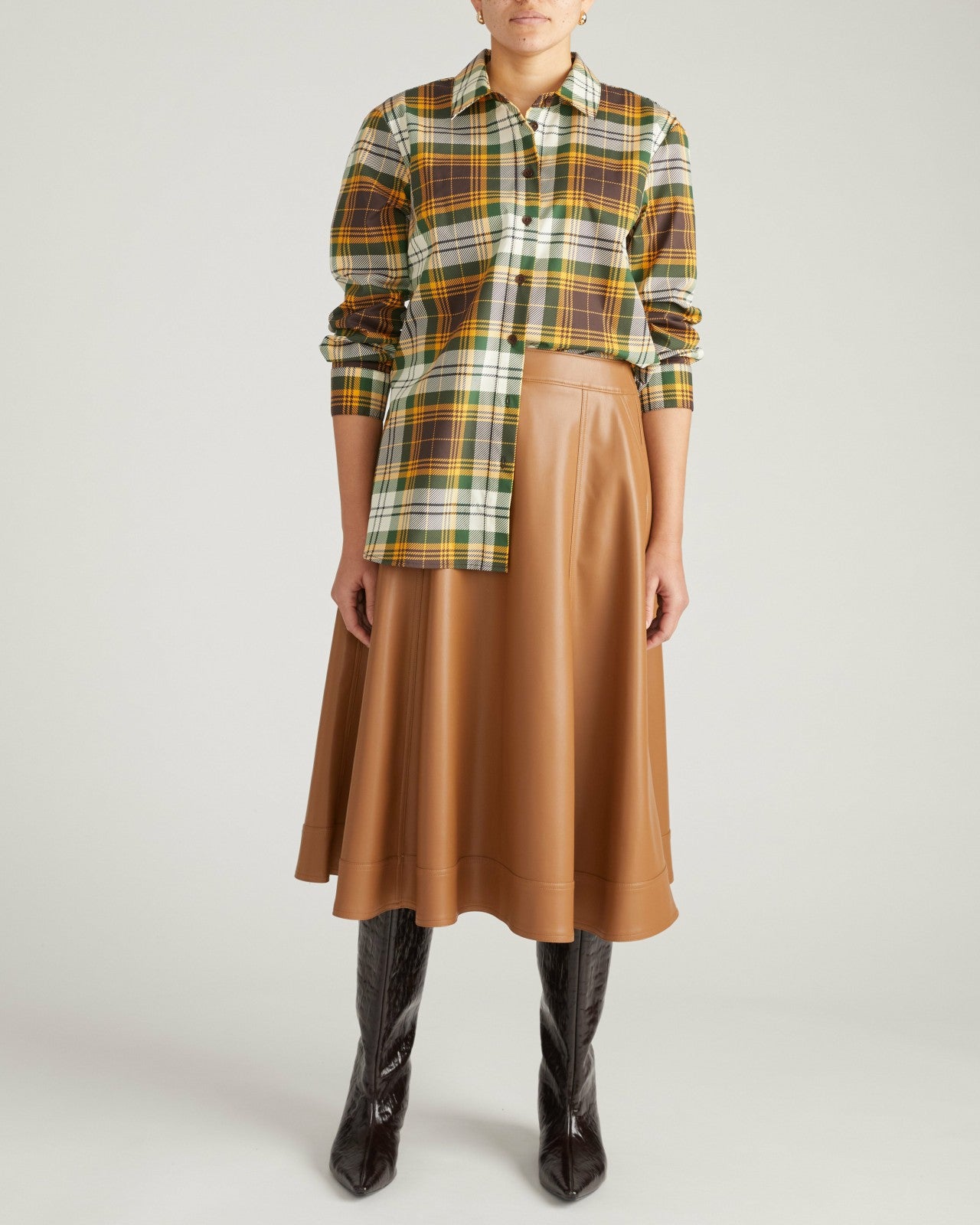 Universal Standard The Artist Poplin Shirt - Brown Plaid