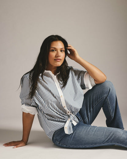 Universal Standard Henning x US Madison Shirt - Blue Stripe with Contrast White