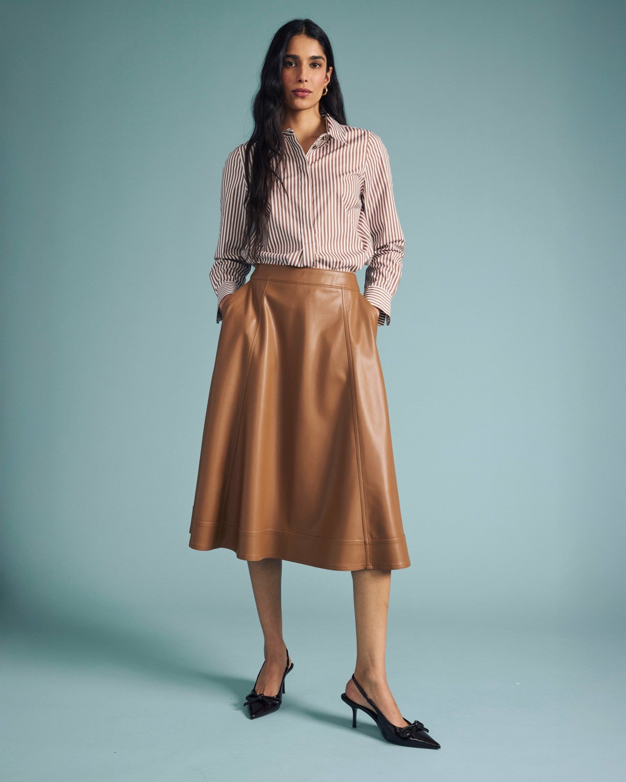 Universal Standard Elbe Popover Stretch Poplin Shirt Classic Fit - Allspice/White Stripe