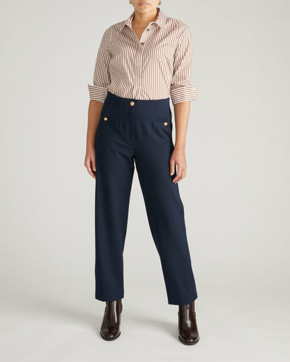 Universal Standard Elbe Popover Stretch Poplin Shirt Classic Fit - Allspice/White Stripe