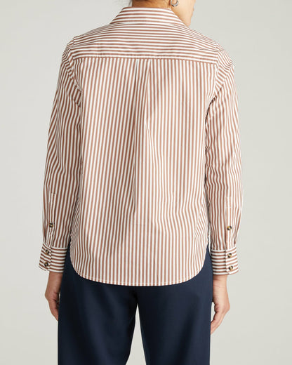 Universal Standard Elbe Popover Stretch Poplin Shirt Classic Fit - Allspice/White Stripe