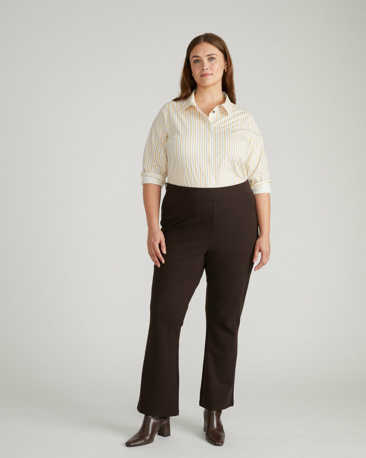 Universal Standard Elbe Stretch Poplin Shirt Classic Fit - Yellow Multi Stripe