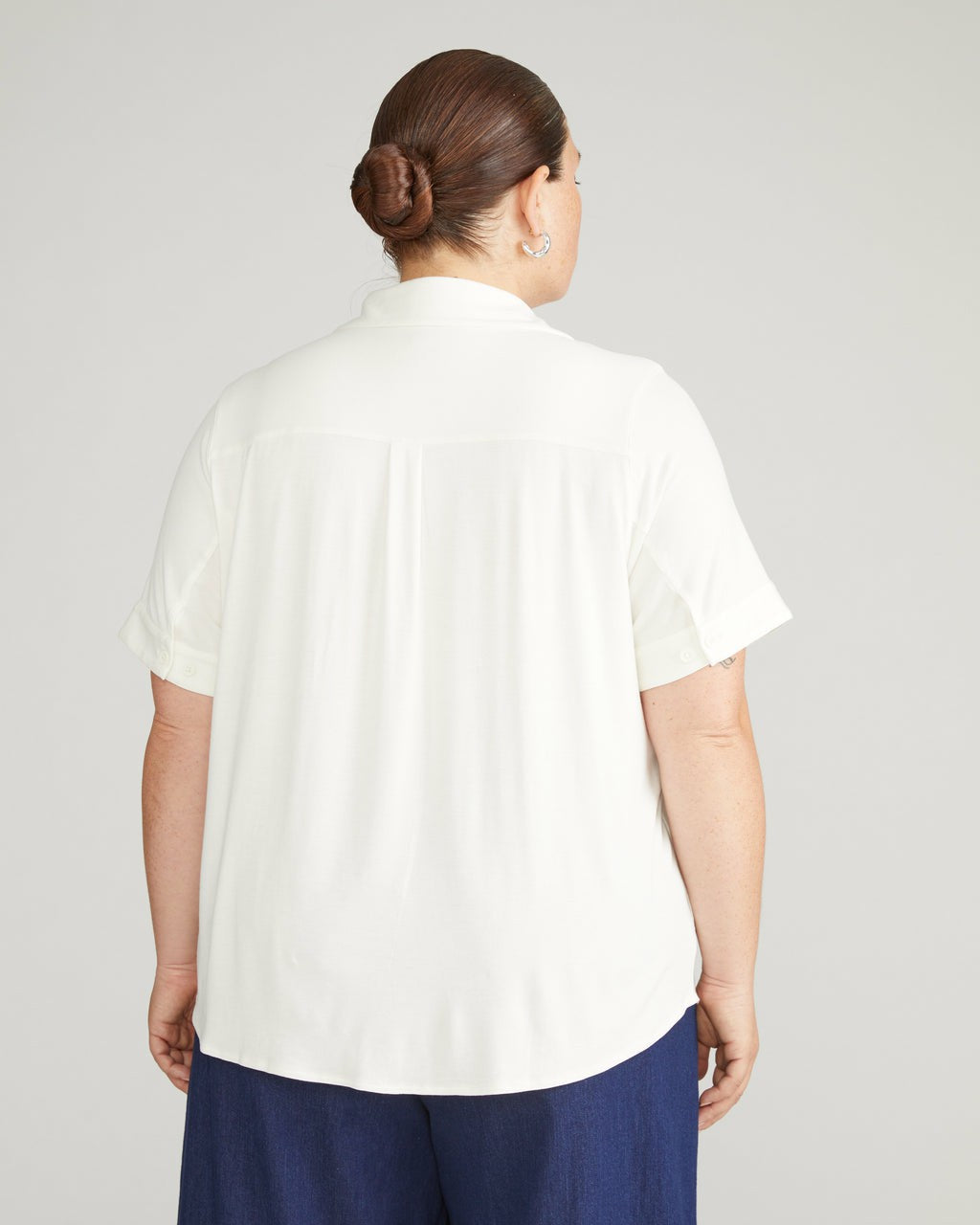 Universal Standard Chelsea Liquid Jersey Short Sleeve Shirt - White