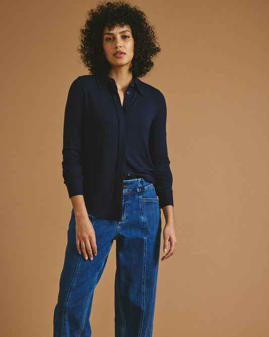 Universal Standard Elbe Liquid Jersey Shirt Classic Fit - Midnight