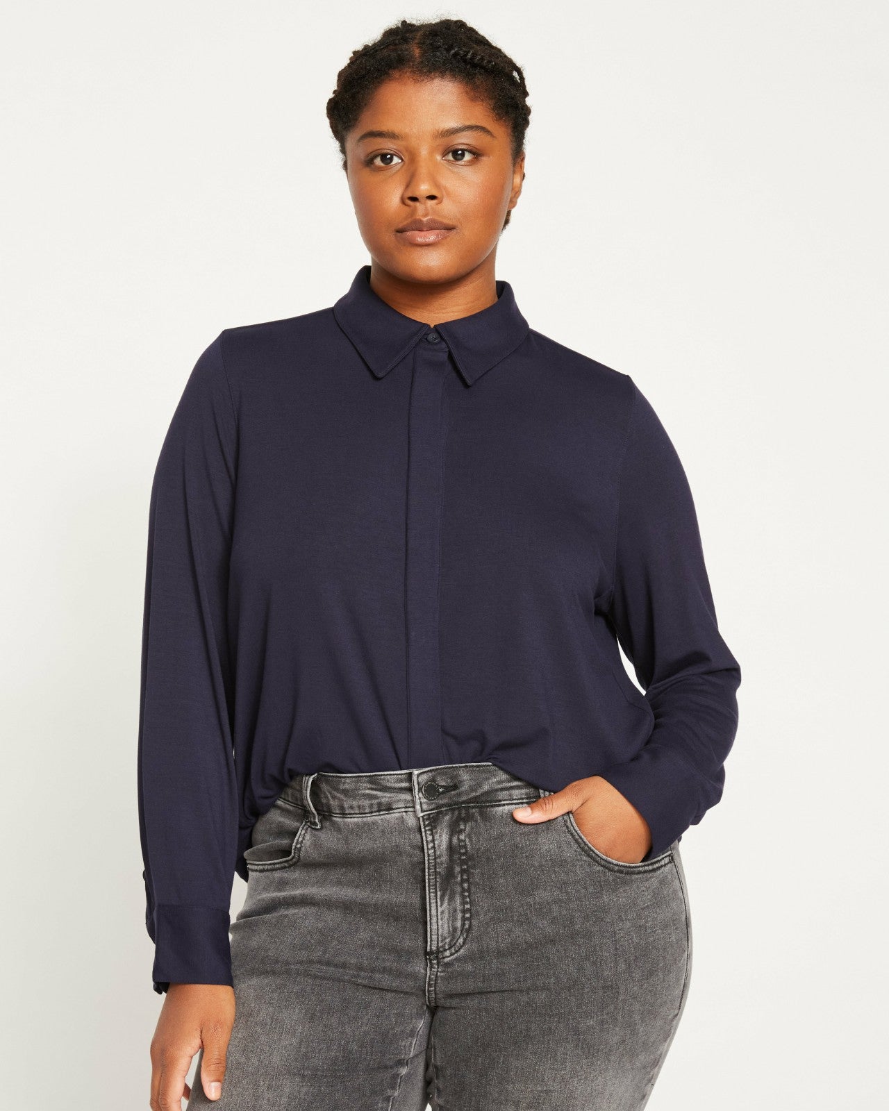 Universal Standard Elbe Liquid Jersey Shirt Classic Fit - Midnight