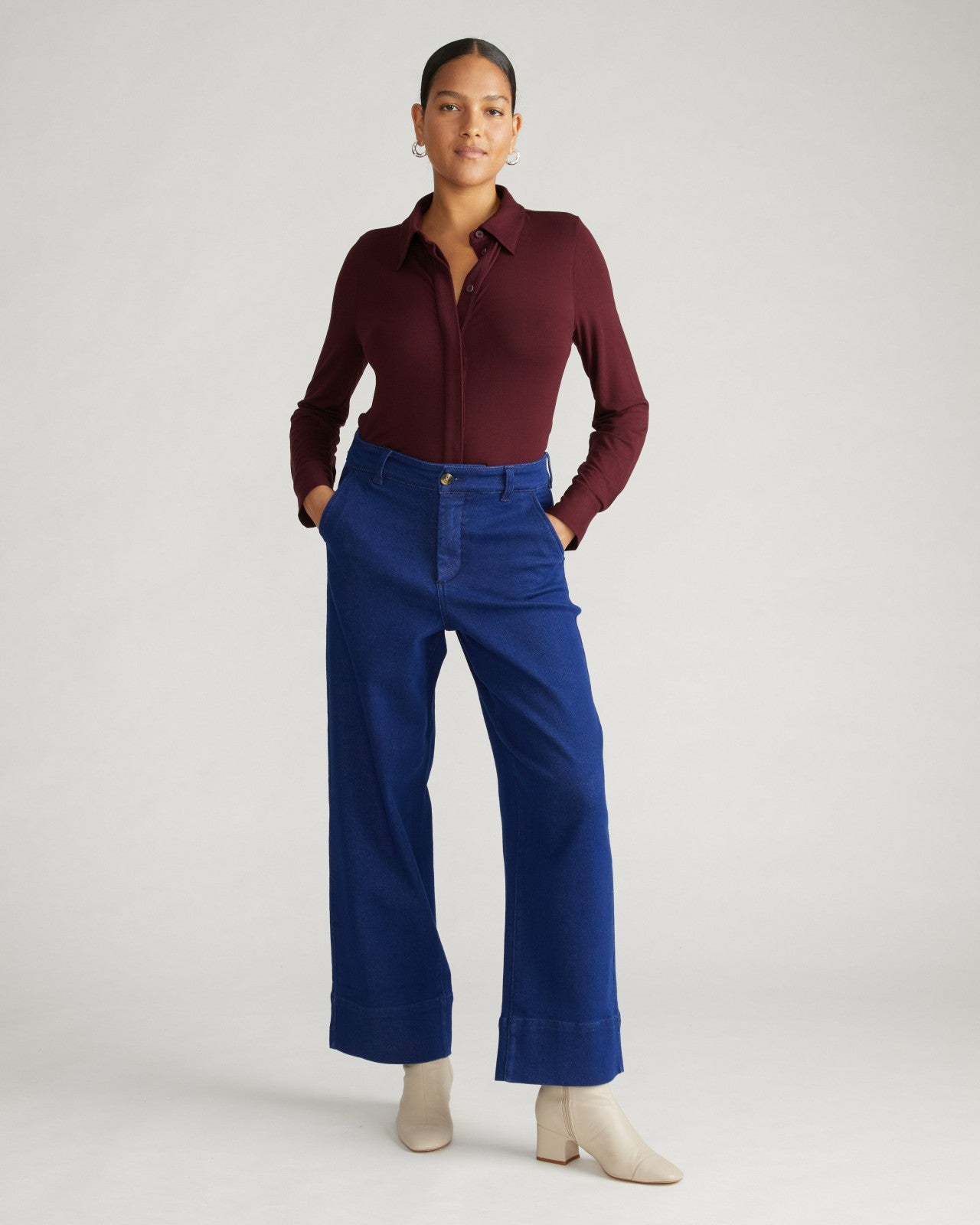 Universal Standard Elbe Liquid Jersey Shirt Classic Fit - Black Cherry