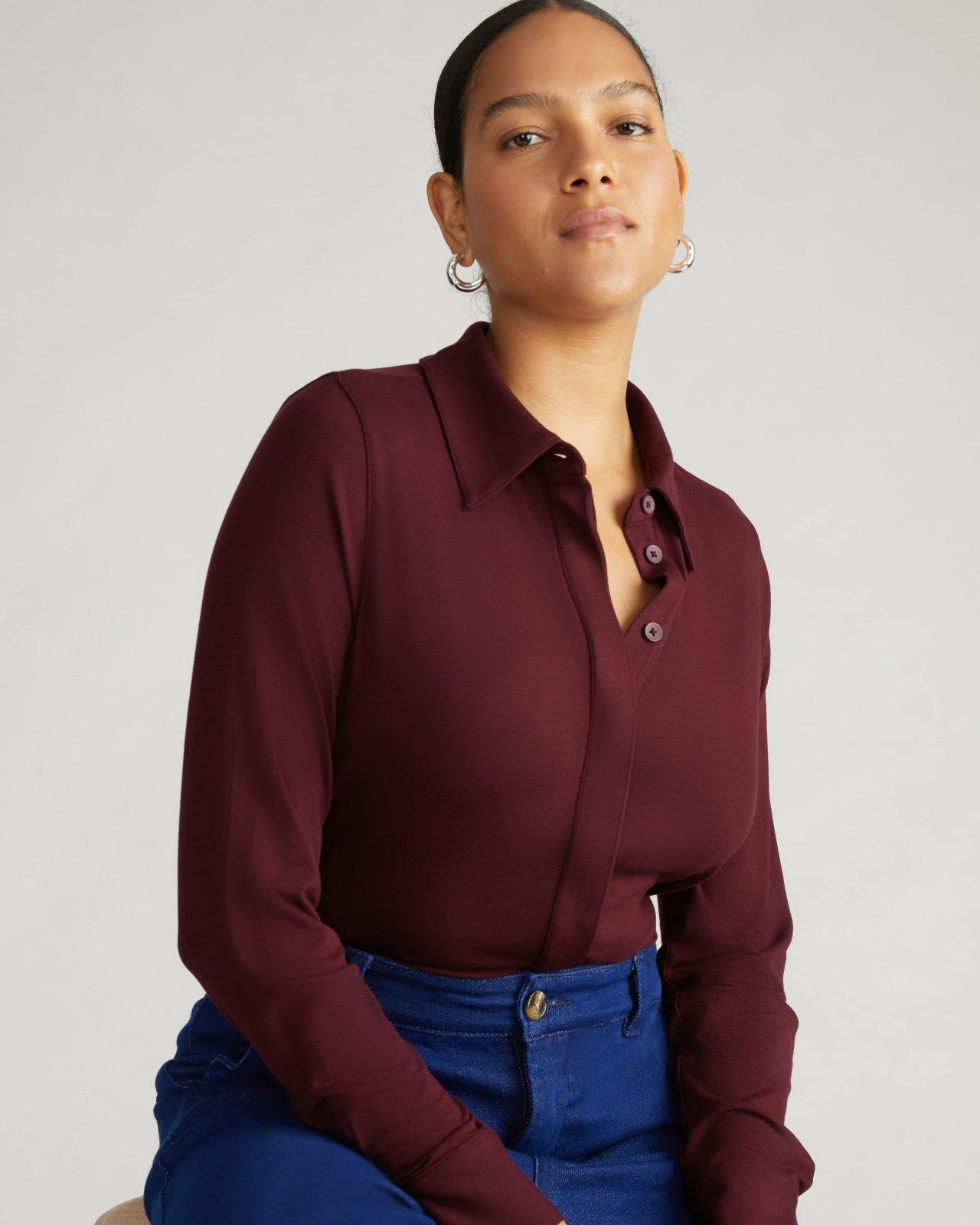 Universal Standard Elbe Liquid Jersey Shirt Classic Fit - Black Cherry