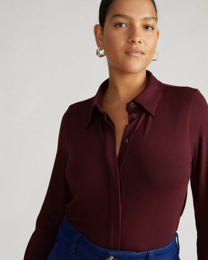 Universal Standard Elbe Liquid Jersey Shirt Classic Fit - Black Cherry