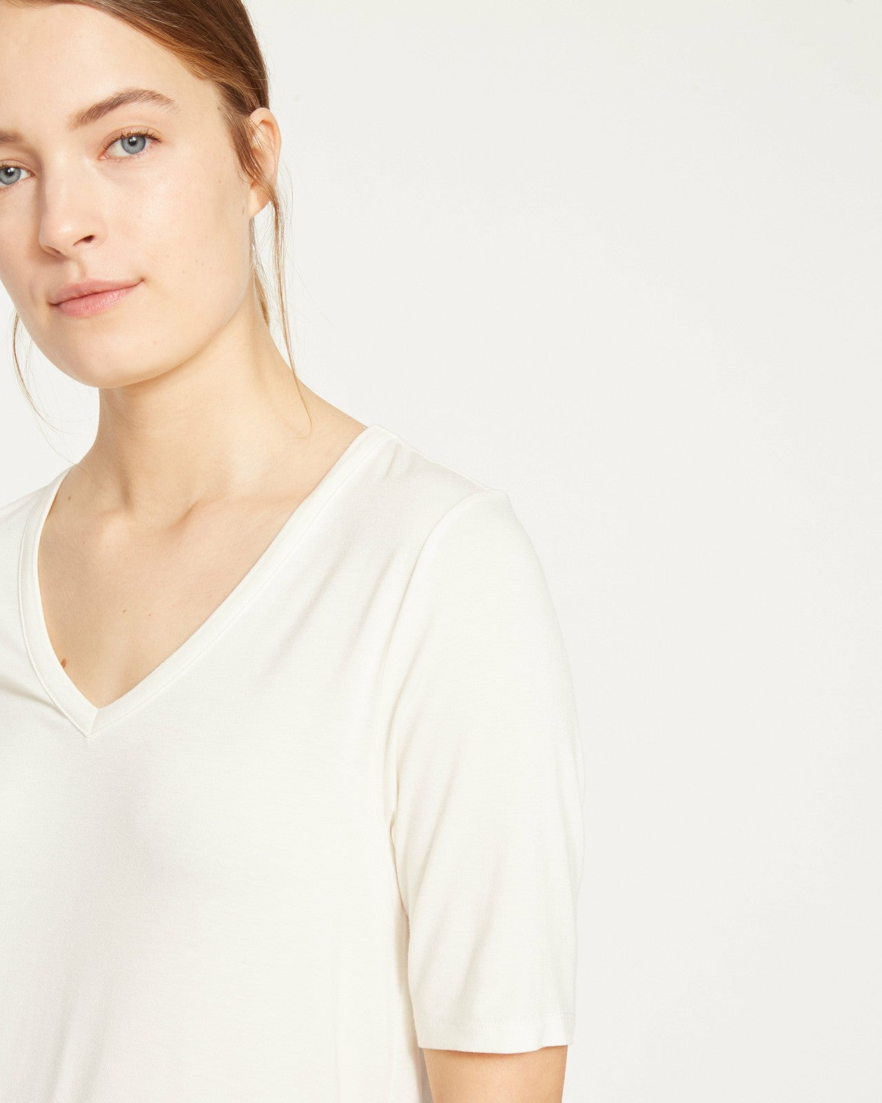 Universal Standard Lily Liquid Jersey V-Neck Stovepipe Tee - White