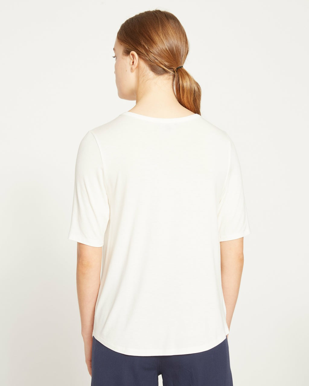 Universal Standard Lily Liquid Jersey V-Neck Stovepipe Tee - White
