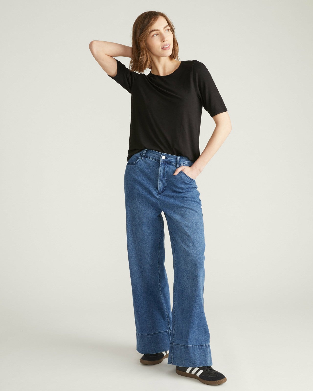 Universal Standard Lily Liquid Jersey Crew Neck Stovepipe Tee - Black