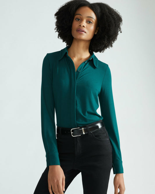 Universal Standard Elbe Liquid Jersey Shirt Classic Fit - Forest Green