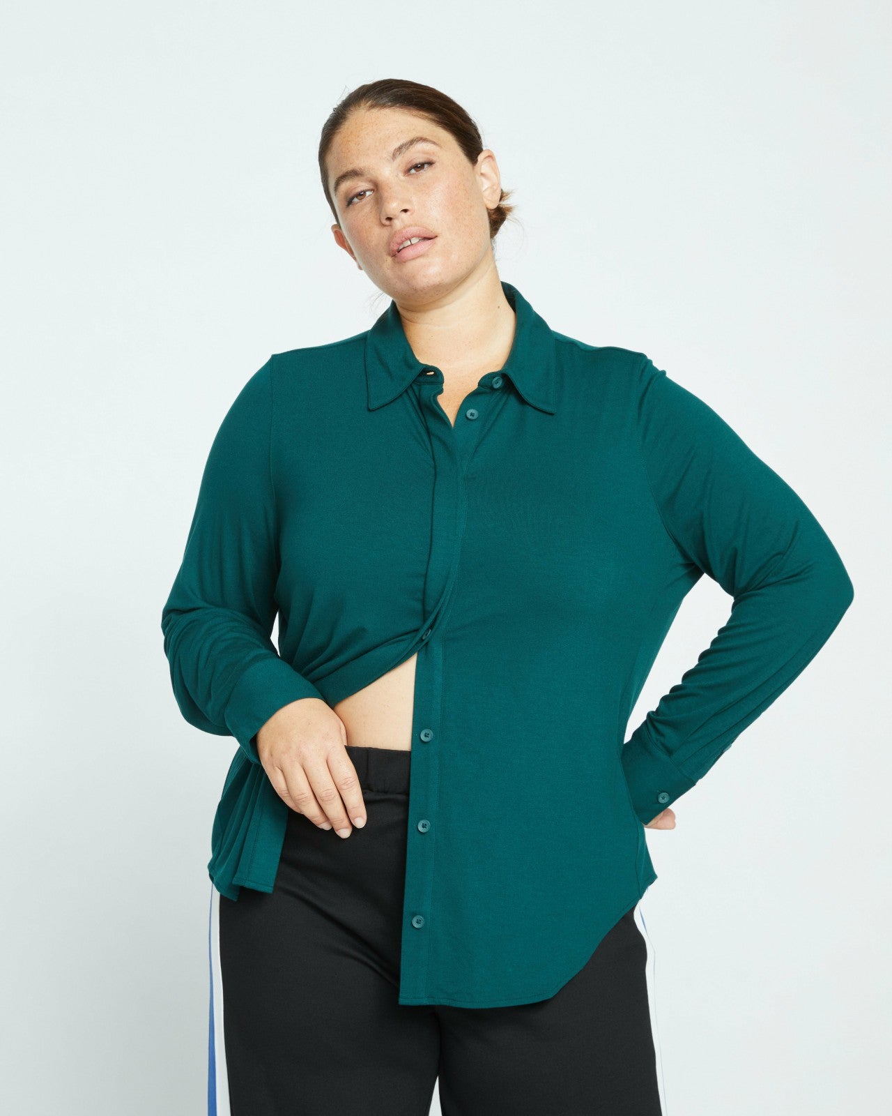Universal Standard Elbe Liquid Jersey Shirt Classic Fit - Forest Green