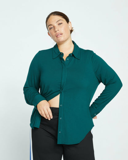 Universal Standard Elbe Liquid Jersey Shirt Classic Fit - Forest Green