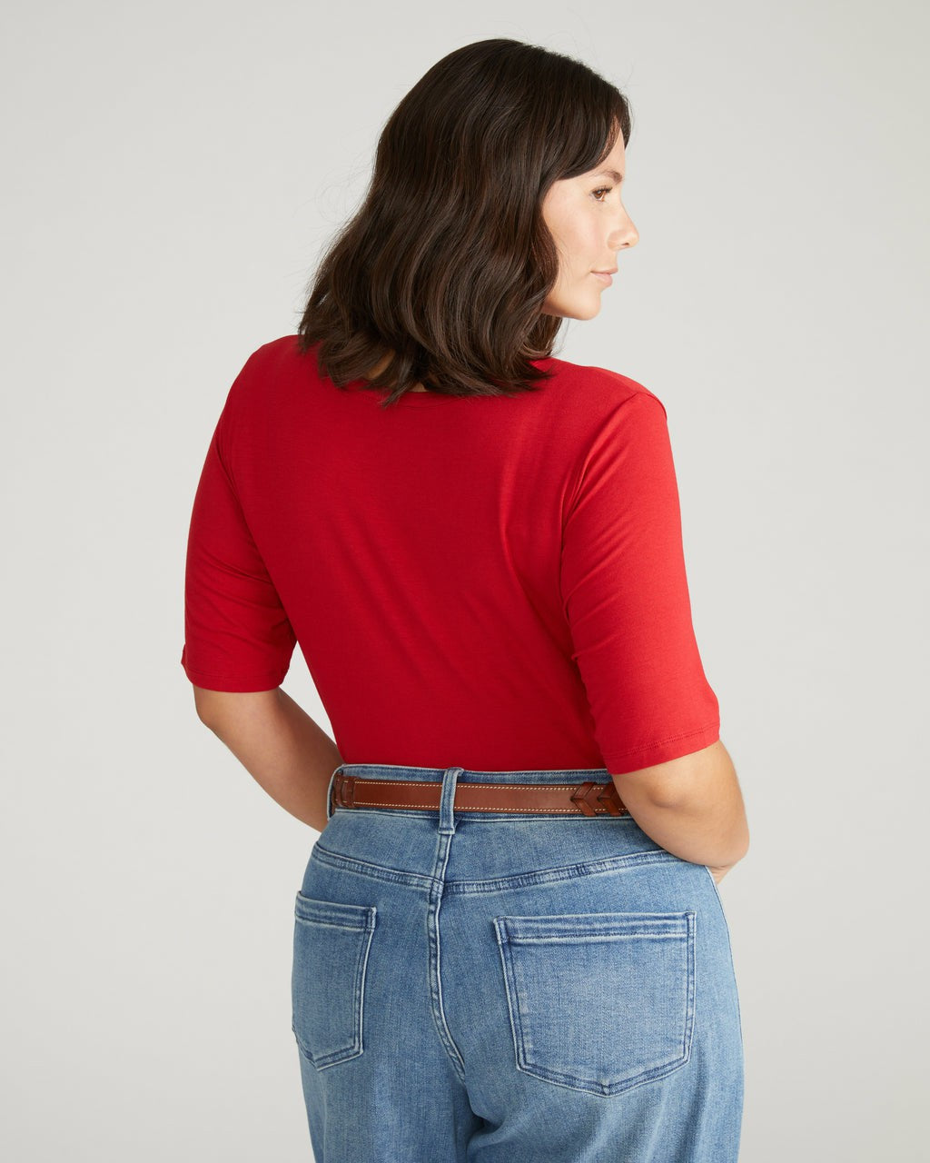 Universal Standard Lily Liquid Jersey V-Neck Stovepipe Tee - New York Red