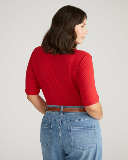 Universal Standard Lily Liquid Jersey V-Neck Stovepipe Tee - New York Red
