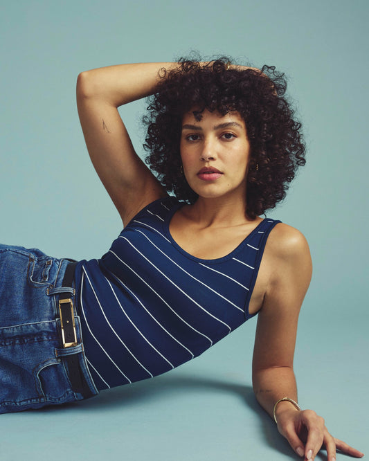 Universal Standard Cloud Rib Tank - Teal/White Microstripe