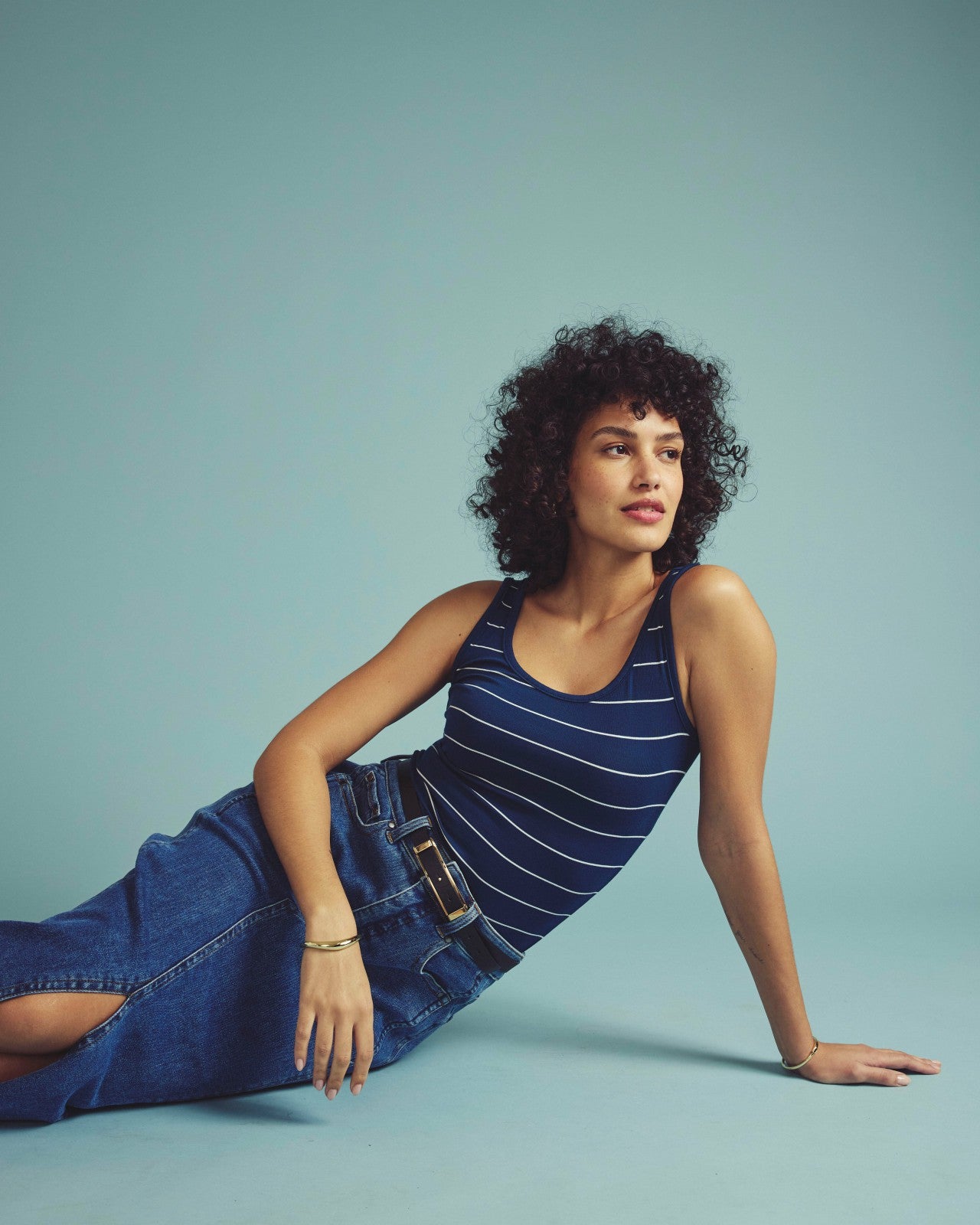 Universal Standard Cloud Rib Tank - Teal/White Microstripe