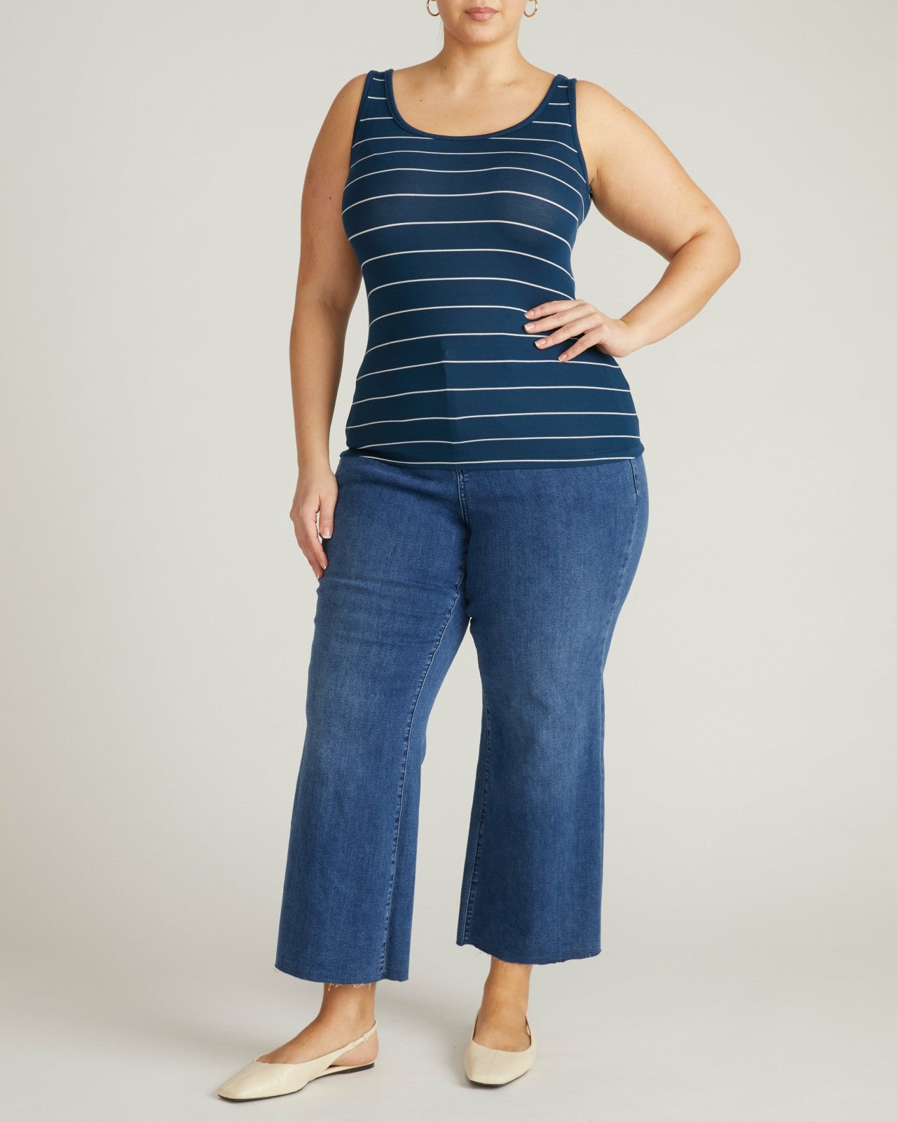 Universal Standard Cloud Rib Tank - Teal/White Microstripe