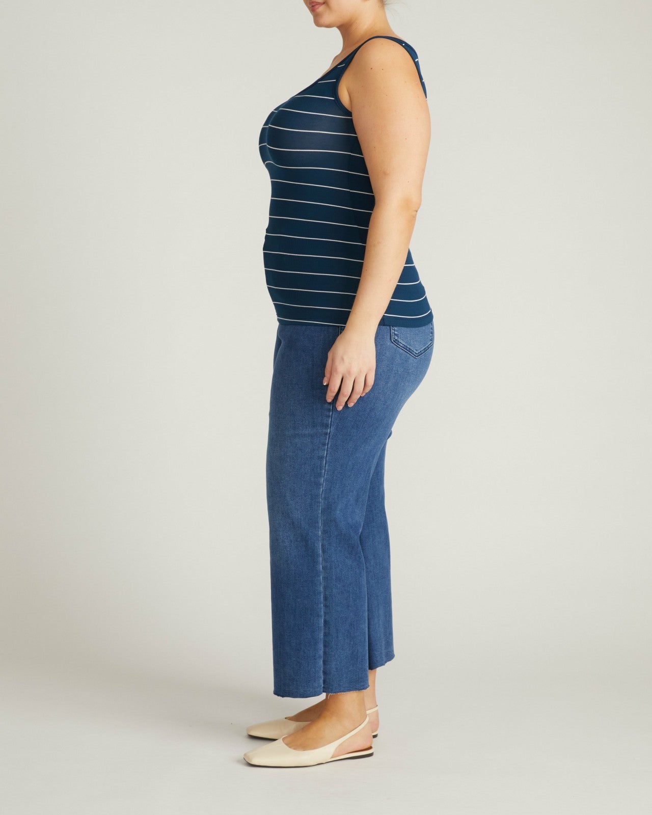 Universal Standard Cloud Rib Tank - Teal/White Microstripe