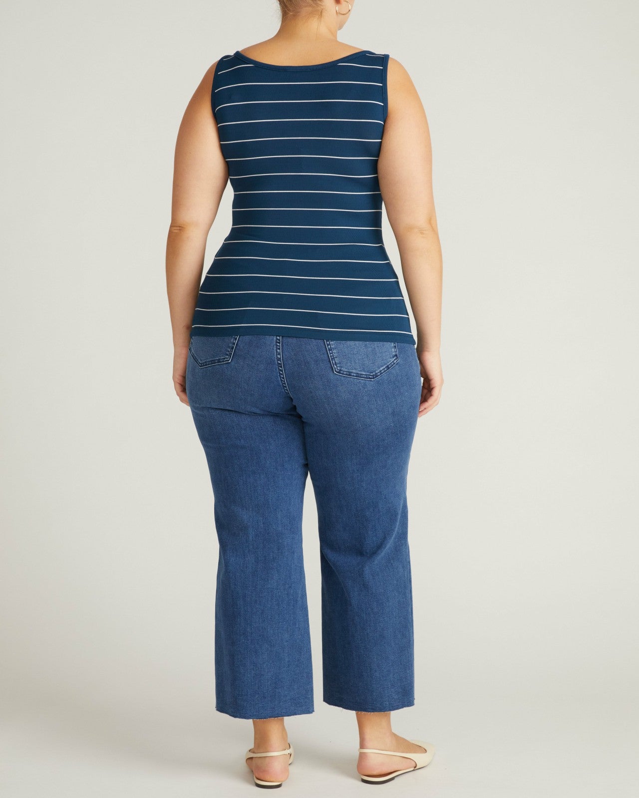 Universal Standard Cloud Rib Tank - Teal/White Microstripe