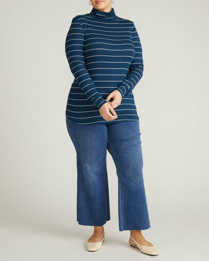 Universal Standard Cloud Rib Turtleneck - Teal/White Microstripe