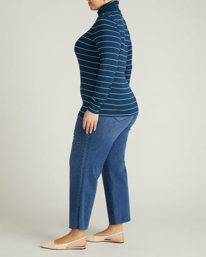 Universal Standard Cloud Rib Turtleneck - Teal/White Microstripe