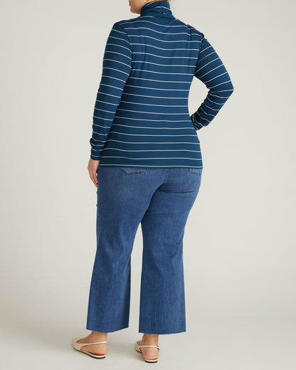 Universal Standard Cloud Rib Turtleneck - Teal/White Microstripe
