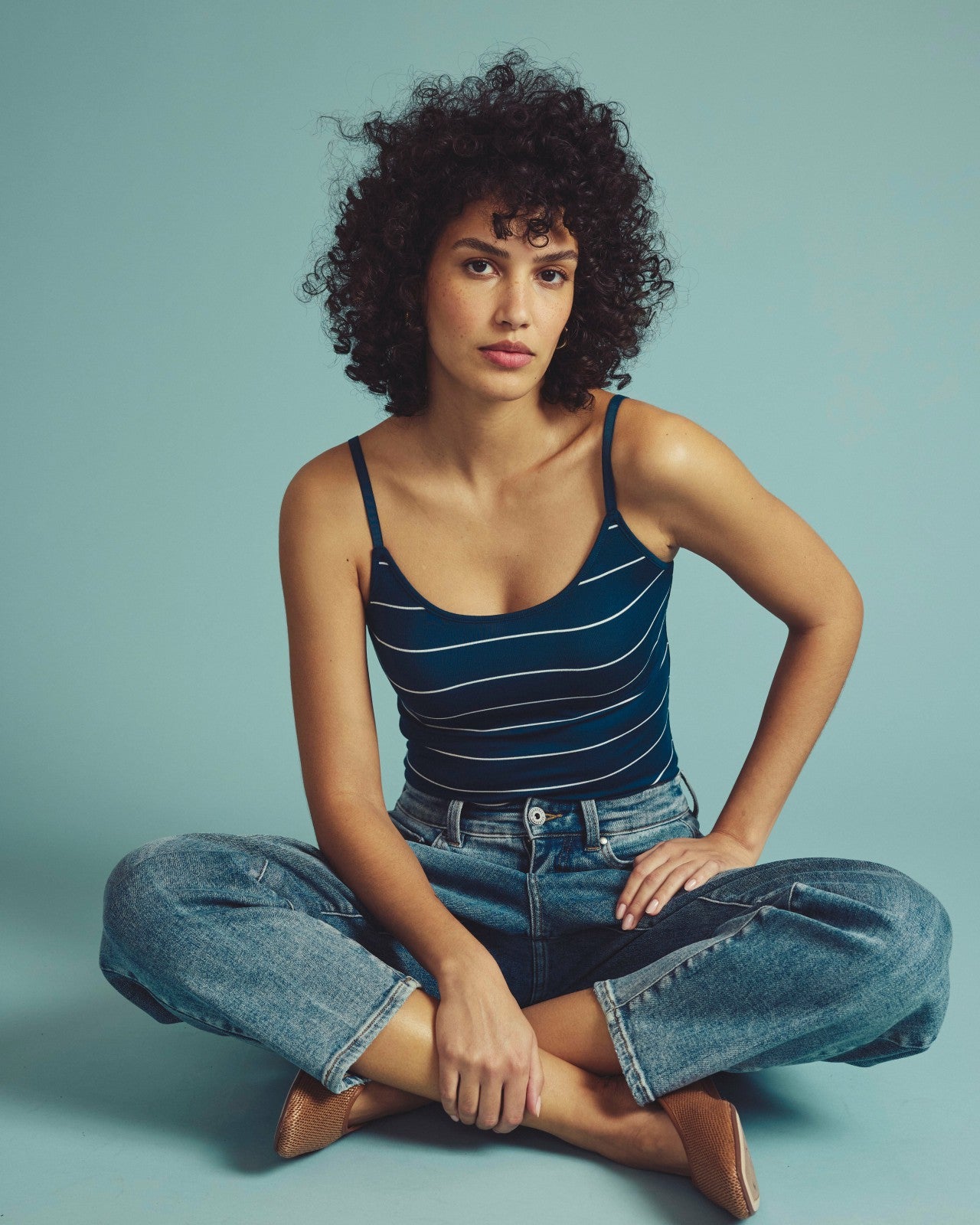 Universal Standard Cloud Rib Camisole - Teal/White Microstripe
