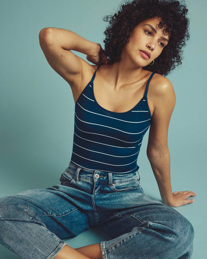 Universal Standard Cloud Rib Camisole - Teal/White Microstripe